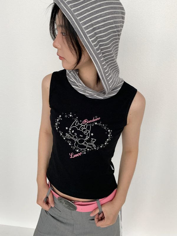 Cool Girl Summer Hooded Sleeveless Vest - Casual Printed Tee Top for Y2K Style