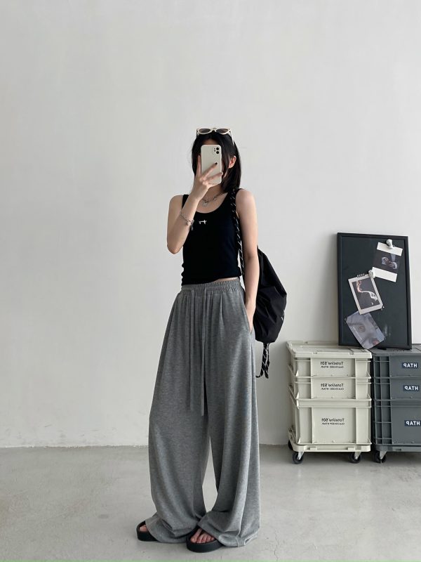 Crispy Soft Wide-Leg Pants for Spring & Autumn - Casual Loose Draped Design, Perfect for Lazy Days and Effortless Style