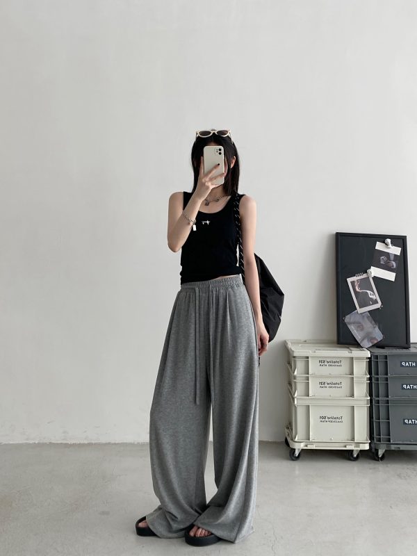 Crispy Soft Wide-Leg Pants for Spring & Autumn - Casual Loose Draped Design, Perfect for Lazy Days and Effortless Style