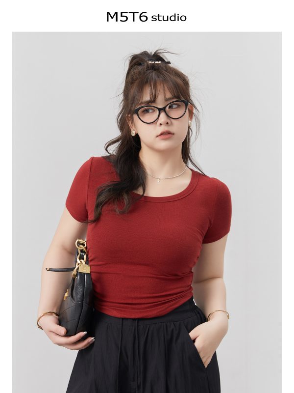 Curvy High Elastic Slimming Short Sleeve T-Shirt for Plus Size, Comfortable Inner Top, Trendy Casual Wear