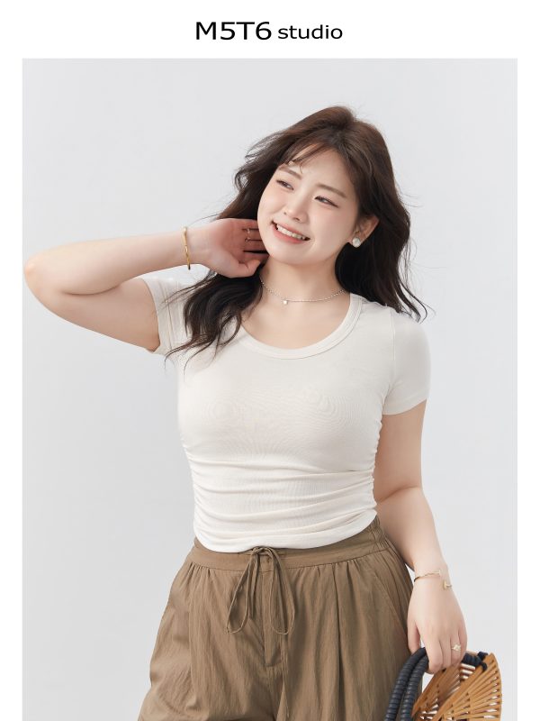 Curvy High Elastic Slimming Short Sleeve T-Shirt for Plus Size, Comfortable Inner Top, Trendy Casual Wear