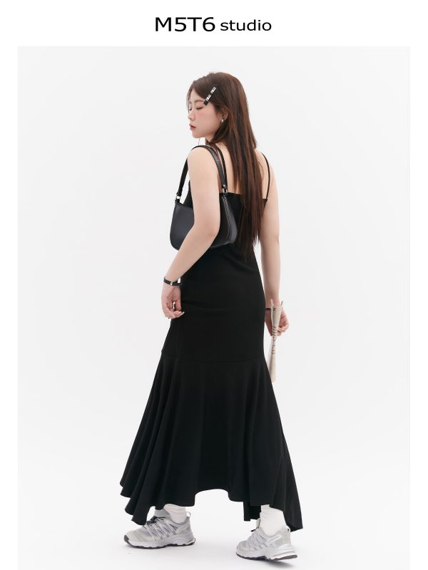 Curvy Mermaid Sister Flirty Irregular Split Fish Tail Dress with Slimming Spaghetti Straps - Trendy Y2K Style for Effortless Elegance