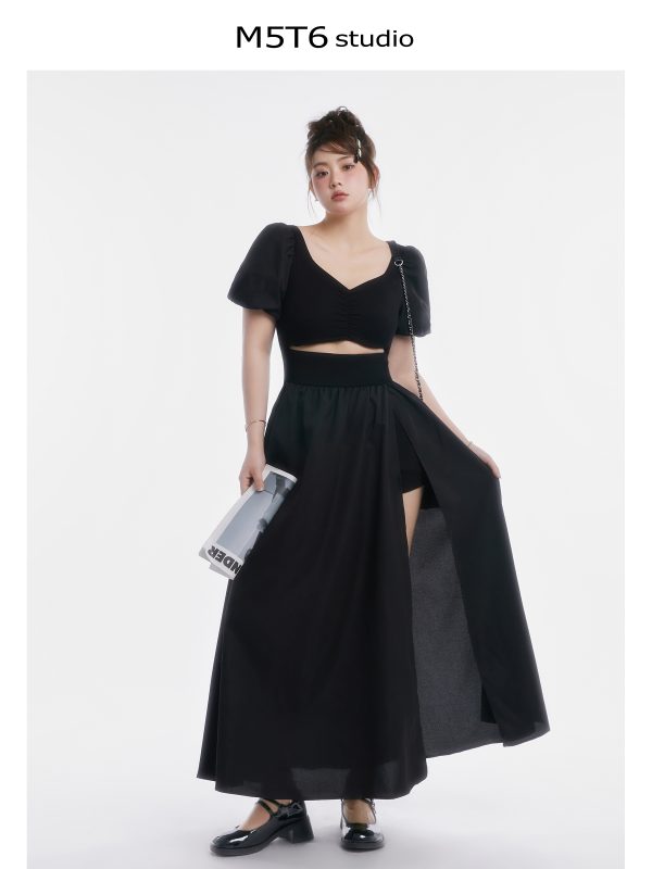 Curvy Minimalist Hepburn Style Split Dress - Elegant Long Skirt in Colors for 90s and Y2K Fashion Lovers