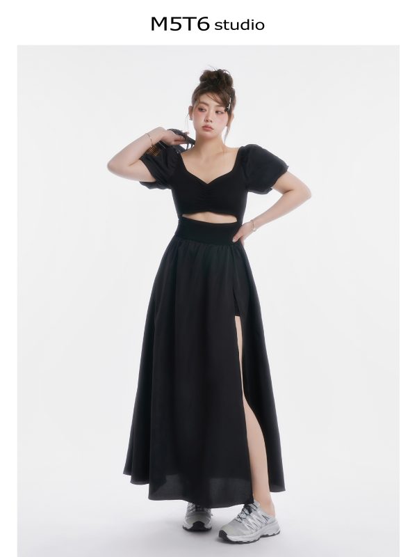 Curvy Minimalist Hepburn Style Split Dress - Elegant Long Skirt in Colors for 90s and Y2K Fashion Lovers
