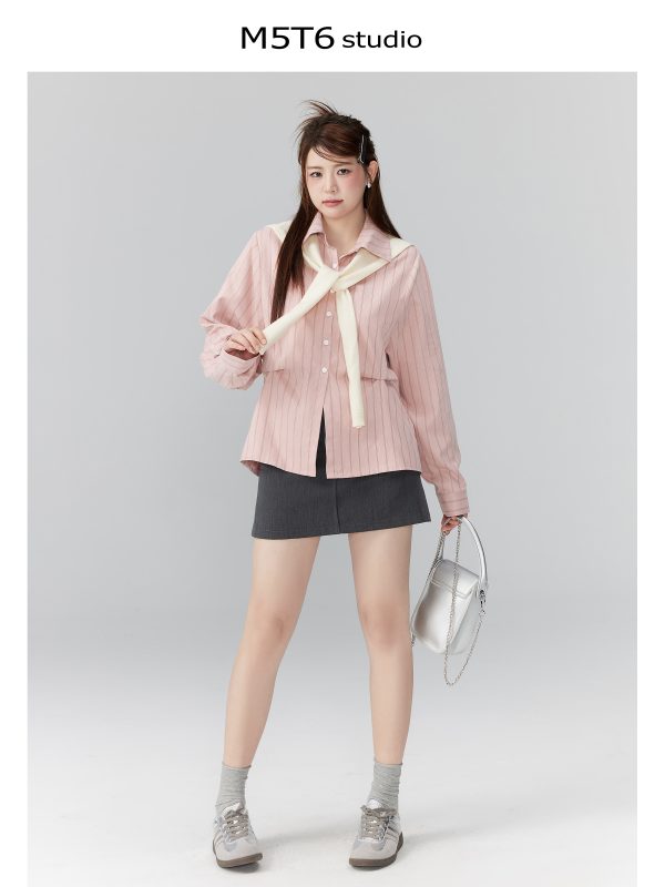 Curvy Ouni Casual Loose Slimming Shoulder Shirt in Sweet Lazy Style - Ideal for 90s and Y2K Fashion Lovers