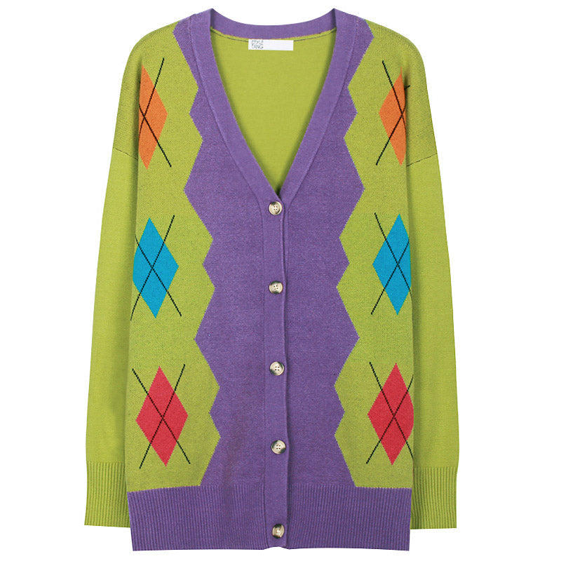 Cute Everyday Outfits, Outfit Inspo Casual 1960s Groovy Colors Argyle Cardigan