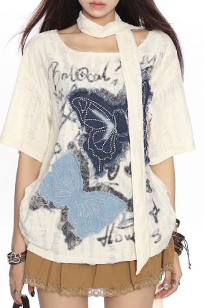 Cute Everyday Outfits, Outfit Inspo Casual 2007 Aesthetic Butterfly Patch Tee
