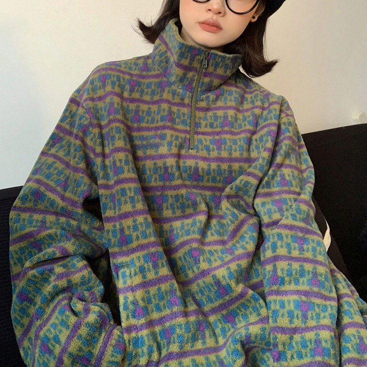 Cute Everyday Outfits, Outfit Inspo Casual 80's Grandma Zip-Up Fleece Sweatshirt