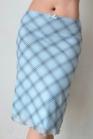 Cute Everyday Outfits, Outfit Inspo Casual Baby Blue Plaid Midi Skirt