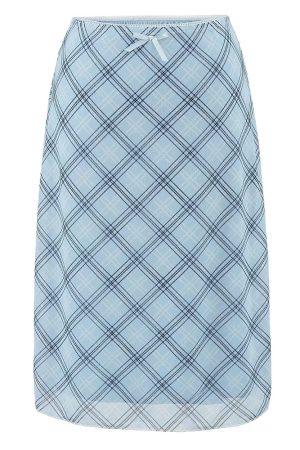 Cute Everyday Outfits, Outfit Inspo Casual Baby Blue Plaid Midi Skirt