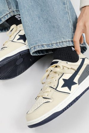 Cute Everyday Outfits, Outfit Inspo Casual Beige & Navy Shooting Star Sneakers