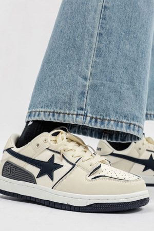 Cute Everyday Outfits, Outfit Inspo Casual Beige & Navy Shooting Star Sneakers