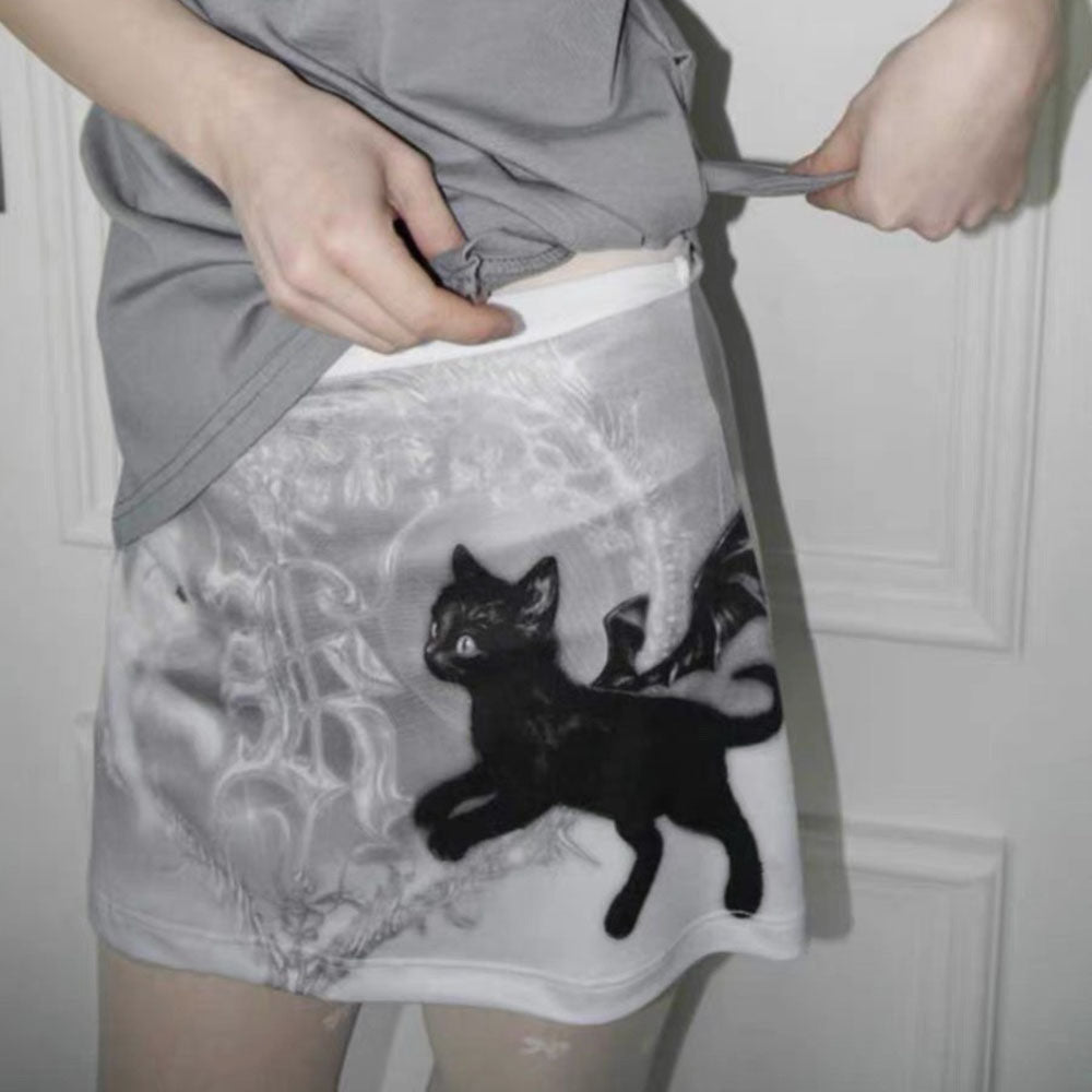 Cute Everyday Outfits, Outfit Inspo Casual Black Cat Mini Skirt