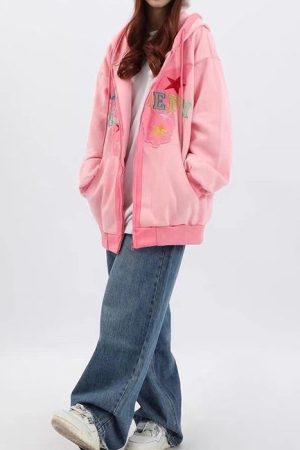 Cute Everyday Outfits, Outfit Inspo Casual Butterfly Embroidery Zip Up Hoodie