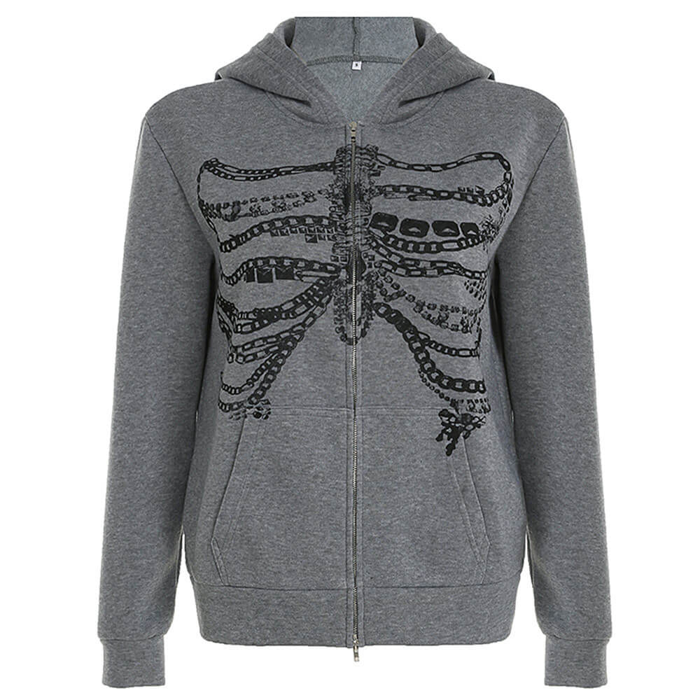 Cute Everyday Outfits, Outfit Inspo Casual Chain Skeleton Print Grunge Hoodie