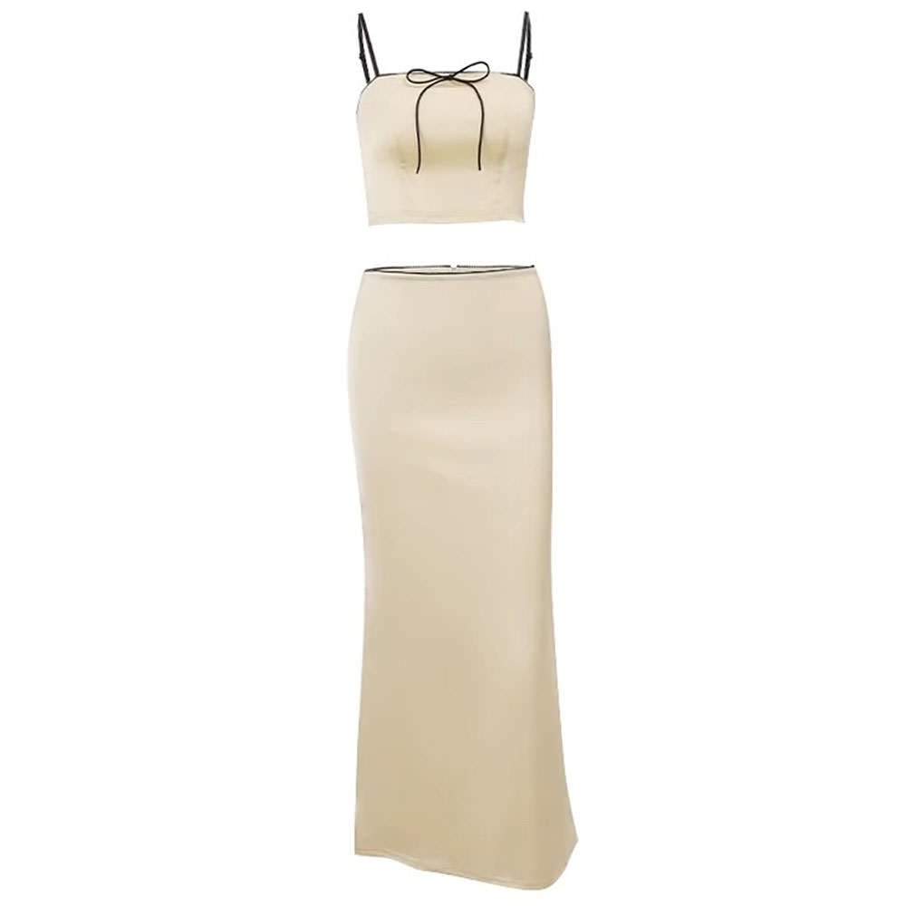 Cute Everyday Outfits, Outfit Inspo Casual French Summer Satin Top & Maxi Skirt Set