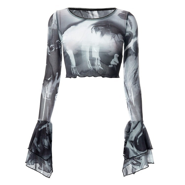 Cute Everyday Outfits, Outfit Inspo Casual Futuristic Flare Sleeves Mesh Top