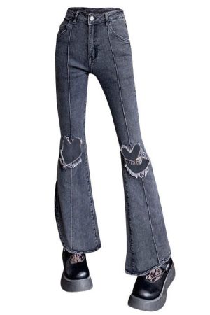 Cute Everyday Outfits, Outfit Inspo Casual Heart Cut Out Grunge Flare Jeans