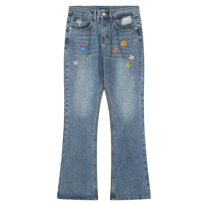 Cute Everyday Outfits, Outfit Inspo Casual Indie Aesthetic Flower Embroidery Jeans