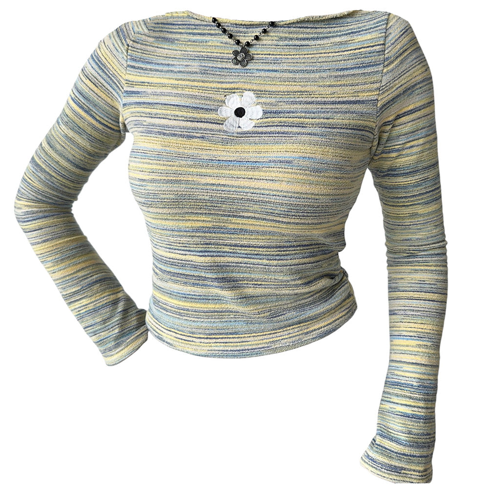Cute Everyday Outfits, Outfit Inspo Casual Indie Flower Striped Long Sleeve Top