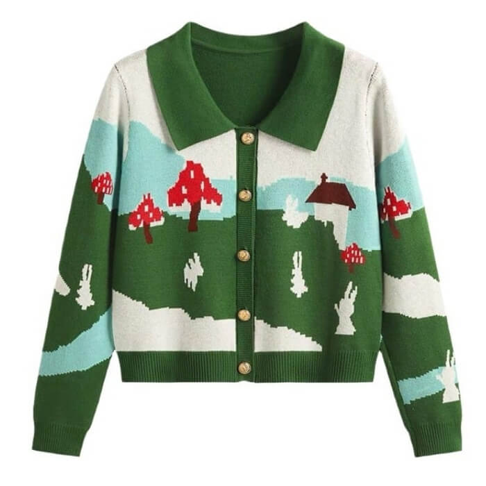 Cute Everyday Outfits, Outfit Inspo Casual Indie Mushroom Collar Cardigan