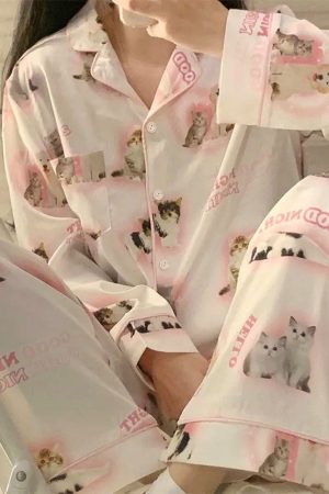 Cute Everyday Outfits, Outfit Inspo Casual Kitty Satin Pajama Set