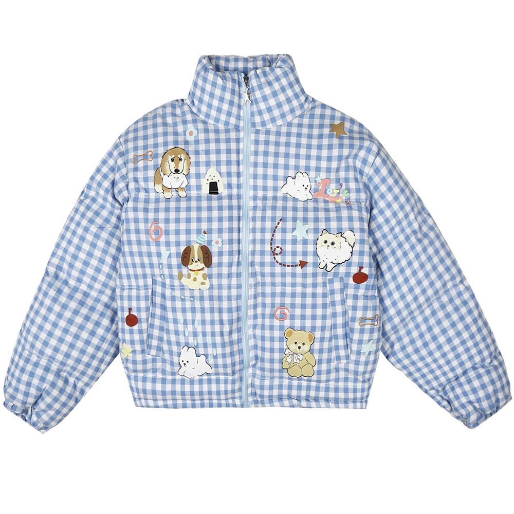 Cute Everyday Outfits, Outfit Inspo Casual Korean Aesthetic Checker Puffer Jacket