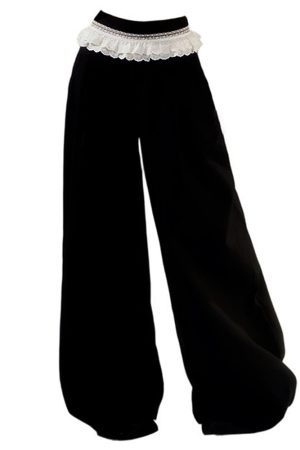 Cute Everyday Outfits, Outfit Inspo Casual Lace Trim Waist Wide-Leg Trousers