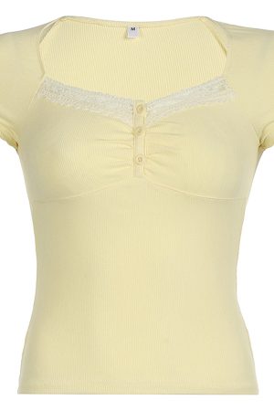 Cute Everyday Outfits, Outfit Inspo Casual Lemon Sorbet Ribbed Lace Top