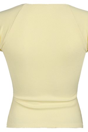 Cute Everyday Outfits, Outfit Inspo Casual Lemon Sorbet Ribbed Lace Top