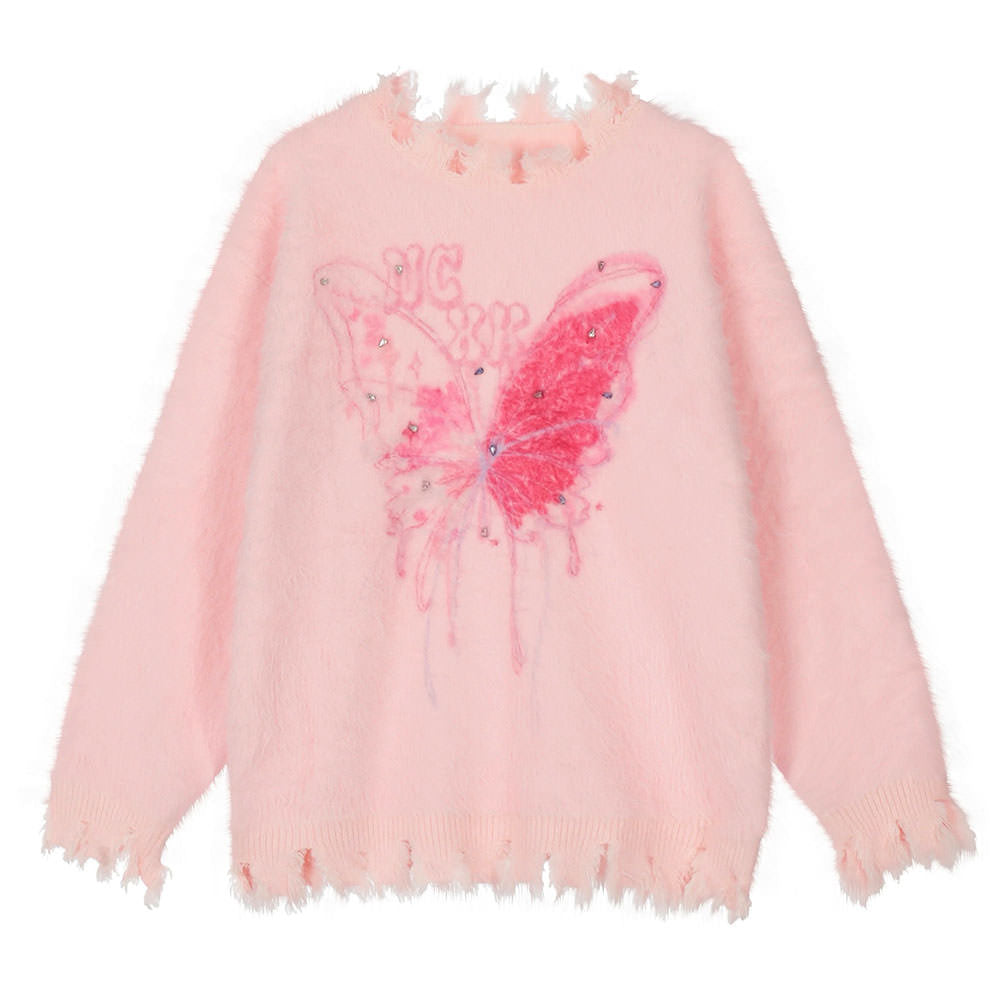 Cute Everyday Outfits, Outfit Inspo Casual Pastel Pink Butterfly Sweater