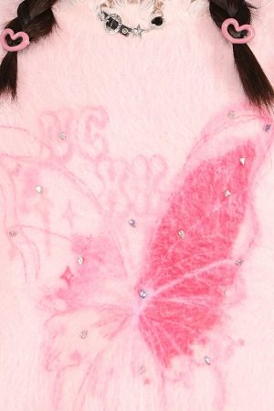 Cute Everyday Outfits, Outfit Inspo Casual Pastel Pink Butterfly Sweater