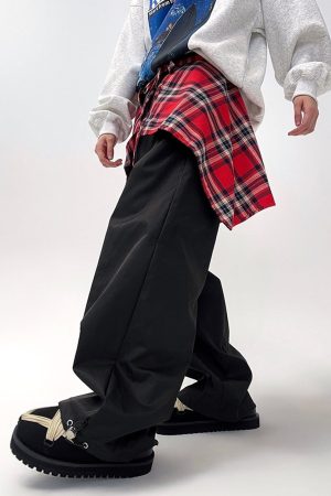 Cute Everyday Outfits, Outfit Inspo Casual Plaid Shirt-Tied Baggy Trousers