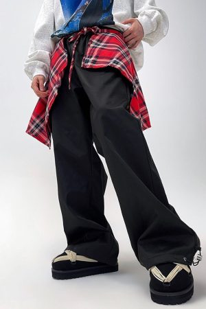 Cute Everyday Outfits, Outfit Inspo Casual Plaid Shirt-Tied Baggy Trousers
