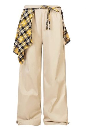 Cute Everyday Outfits, Outfit Inspo Casual Plaid Shirt-Tied Baggy Trousers