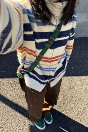 Cute Everyday Outfits, Outfit Inspo Casual Prep School Striped Zip Up Long Sleeve