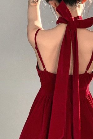 Cute Everyday Outfits, Outfit Inspo Casual Red Velvet Halter Dress