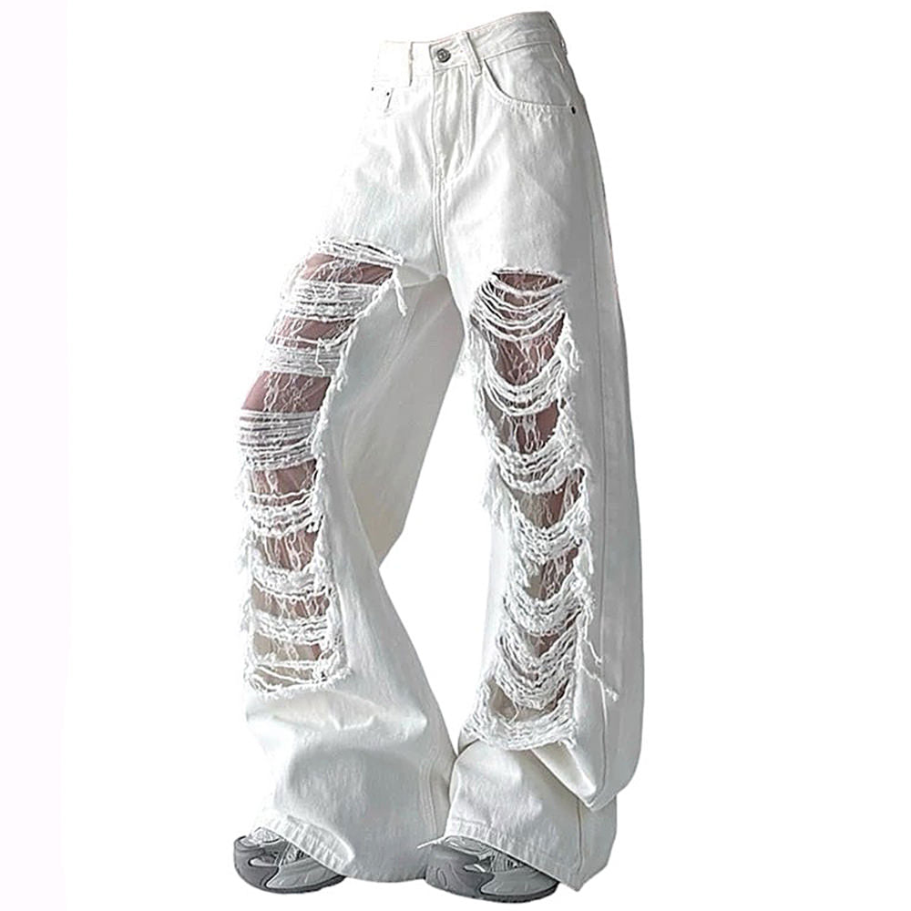 Cute Everyday Outfits, Outfit Inspo Casual Ripped Lace Baggy Jeans