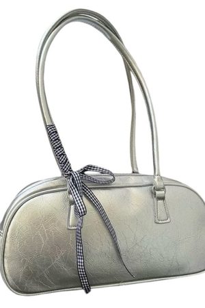 Cute Everyday Outfits, Outfit Inspo Casual Silver Shoulder Bag with Gingham Bow