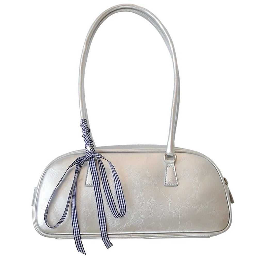 Cute Everyday Outfits, Outfit Inspo Casual Silver Shoulder Bag with Gingham Bow