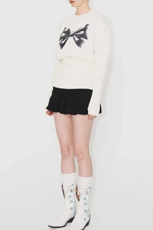 Cute Everyday Outfits, Outfit Inspo Casual Soft Girl Aesthetic Bow Jumper