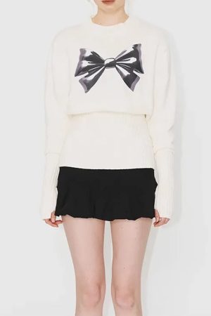 Cute Everyday Outfits, Outfit Inspo Casual Soft Girl Aesthetic Bow Jumper