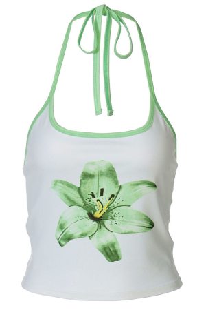 Cute Everyday Outfits, Outfit Inspo Casual Tropical Flower Halter Top