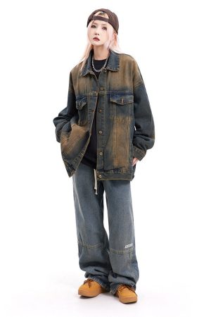 Cute Everyday Outfits, Outfit Inspo Casual Washed Brown Loose Denim Jacket