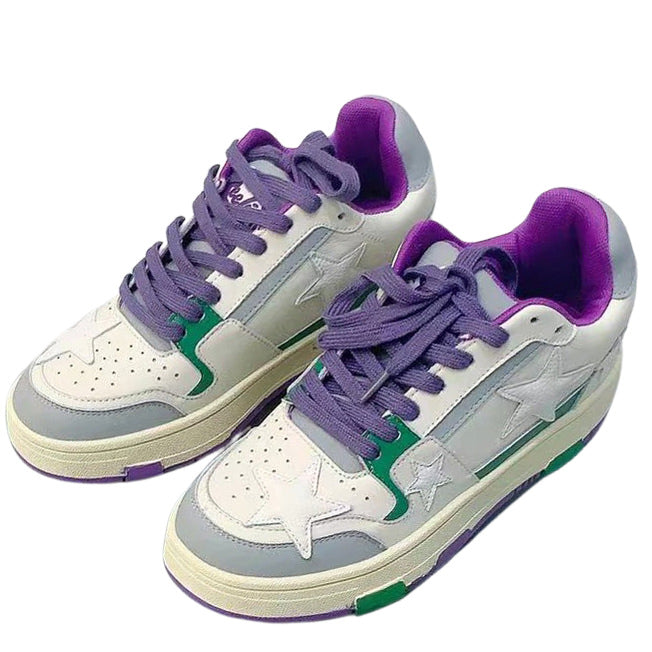 Cute Everyday Outfits, Outfit Inspo Casual White & Purple Aesthetic Star Sneakers