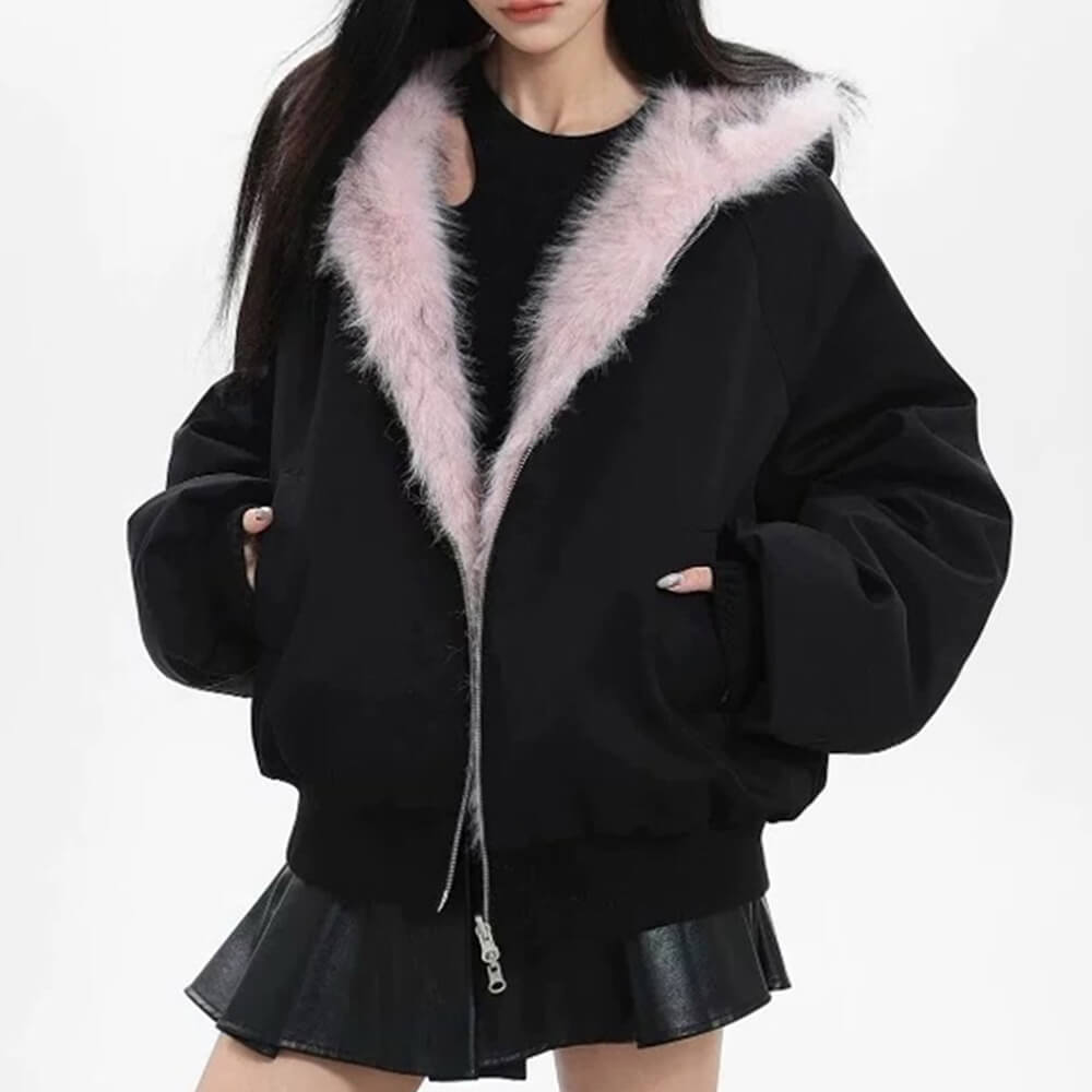 Cute Everyday Outfits, Outfit Inspo Casual Y2K Fur-Lined Zip-Up Jacket