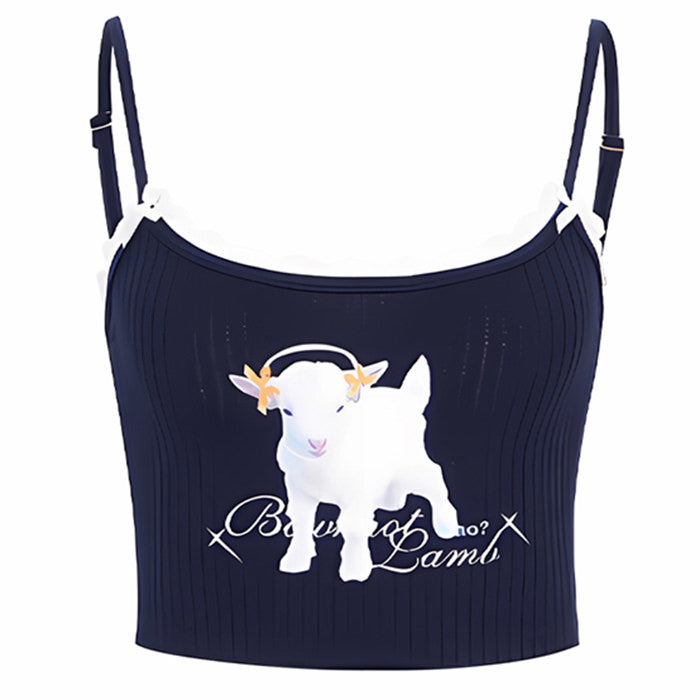 Cute Everyday Outfits, Outfit Inspo Casual Y2K Lamb Print Crop Top