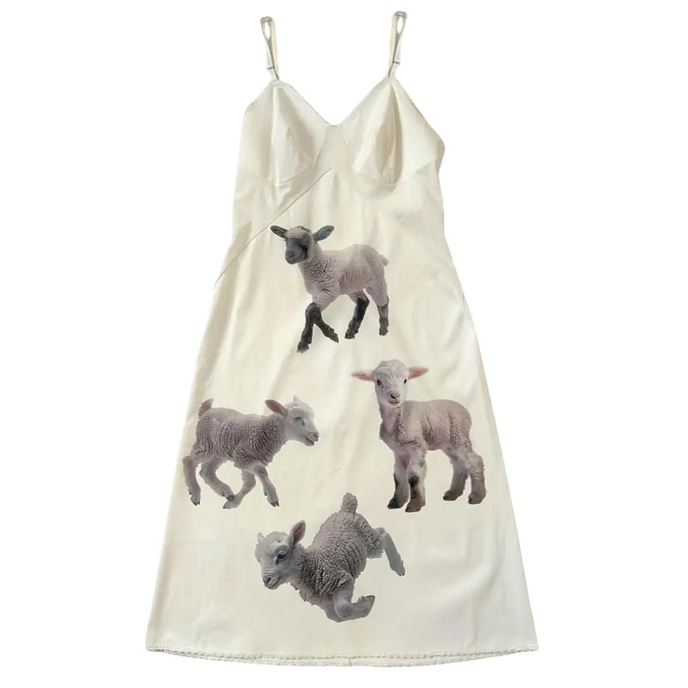 Cute Everyday Outfits, Outfit Inspo Casual Y2K Lambs Print Slip Dress