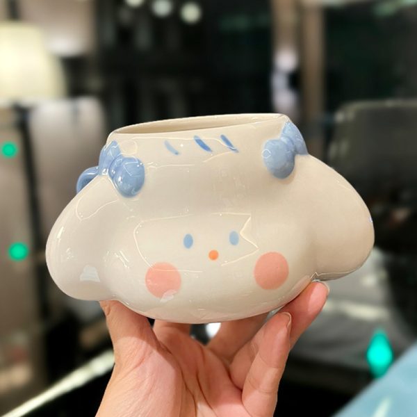 Cute Fufu Dog Ceramic Mug with Lid and Spoon - Influencer-Style Couple Water Cup for Breakfast or Coffee with Straw