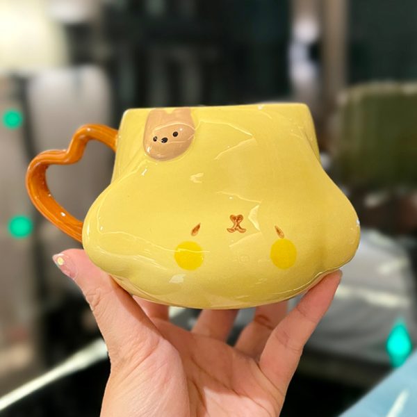 Cute Fufu Dog Ceramic Mug with Lid and Spoon - Influencer-Style Couple Water Cup for Breakfast or Coffee with Straw